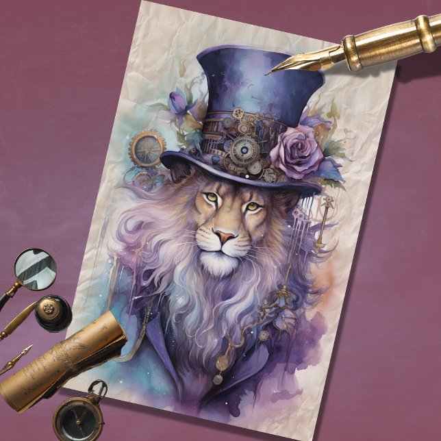Steampunk Male Lion Purple Lilac Decoupage Paper (Creator Uploaded)