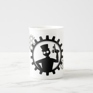Steampunk Man Holding Gun In Gear Bone China Mug