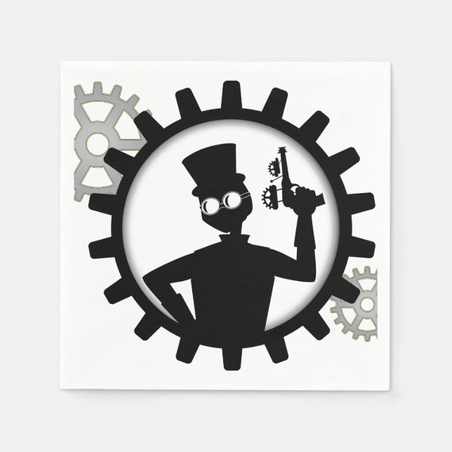 Steampunk Man Holding Gun In Gear Napkin (Front)