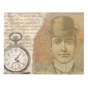 Steampunk Man Pocket Watch Bowler Hat Notepad