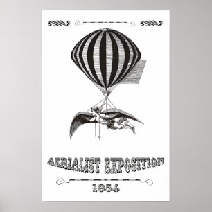 Steampunk Man with Wings & Hot Air Balloon Poster
