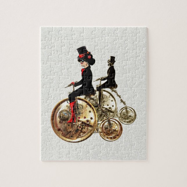 Steampunk man woman penny farthings gifts by LeahG Jigsaw Puzzle (Vertical)