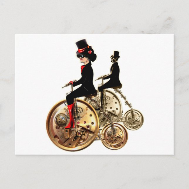 Steampunk man woman penny farthings gifts by LeahG Postcard (Front)