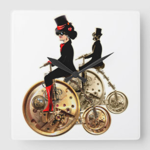 Steampunk man woman penny farthings gifts by LeahG Square Wall Clock