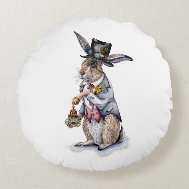 Steampunk March Hare Round Cushion (Front)