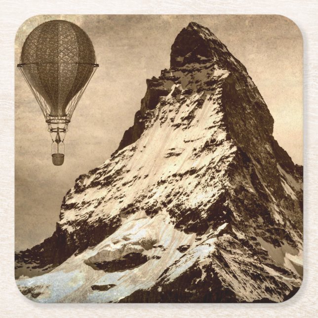 Steampunk Matterhorn Square Paper Coaster (Front)