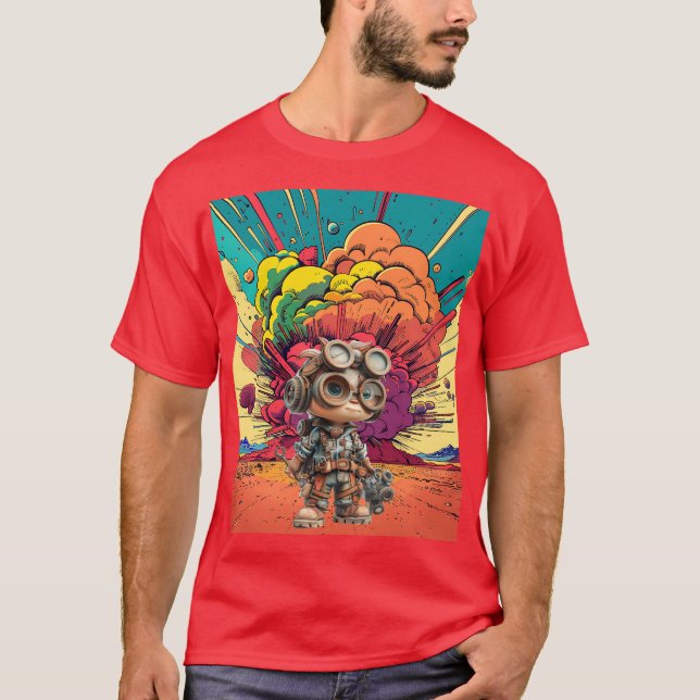 Steampunk Mechanic Cartoon Explosion T-Shirt (Front)