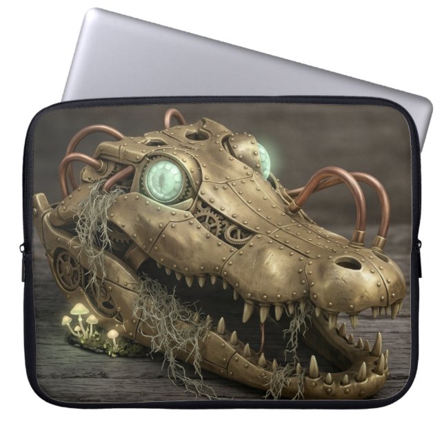 Steampunk Mechanical Alligator Industrial Laptop Sleeve (Front)