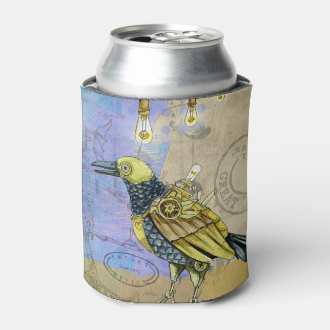 Steampunk Mechanical Bird Engineering Can Cooler (Can Front)