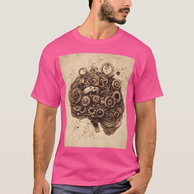Steampunk Mechanical Brain Art Design T-Shirt (Front)