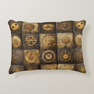 Steampunk Mechanical Gear Tile Pattern Gold Bronze Decorative Cushion