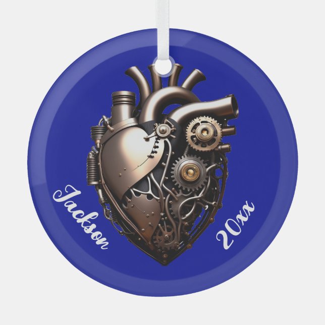  Steampunk Mechanical Heart Glass Tree Decoration (Front)