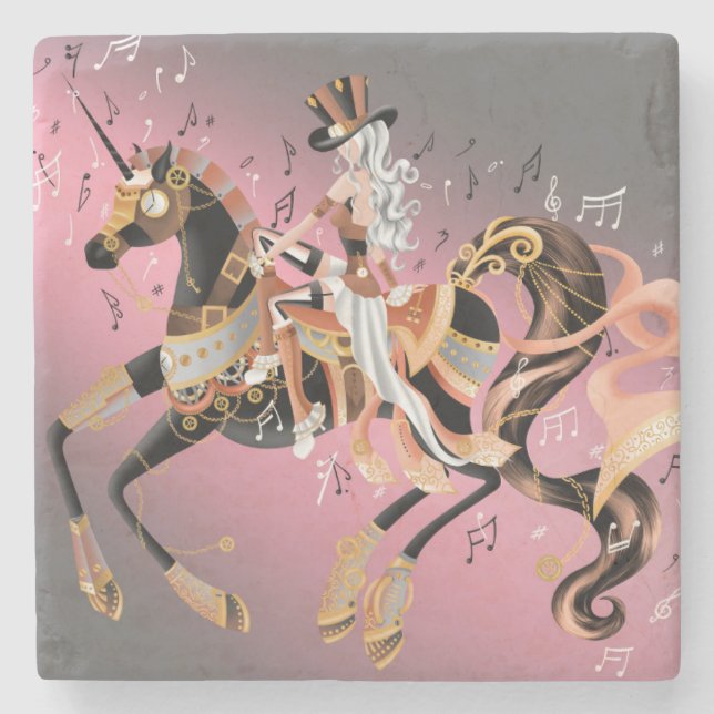 Steampunk Mechanical Horse & Lady Coaster (Front)