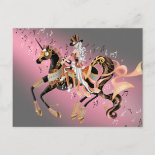 Steampunk Mechanical Horse & Lady coffee gold Postcard