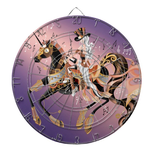Steampunk Mechanical Horse & Lady  Dartboard (Front)