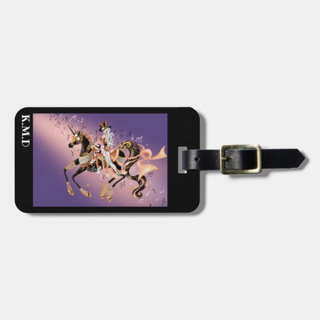 Steampunk Mechanical Horse & Lady  Luggage Tag (Front Horizontal)