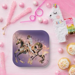 Steampunk Mechanical Horse & Lady Paper Plate