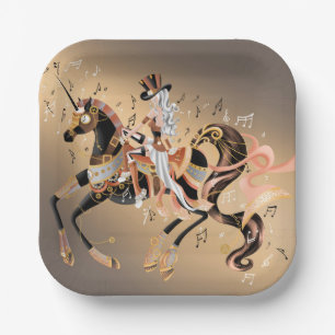 Steampunk Mechanical Horse & Lady Paper Plate