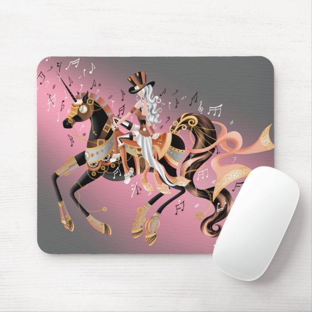 Steampunk Mechanical Horse & Lady Pink Mouse Pad (With Mouse)