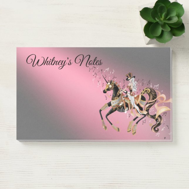 Steampunk Mechanical Horse & Lady Pink Post-it Notes (Office)