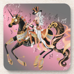Steampunk Mechanical Horse & Lady Plastic Coaster
