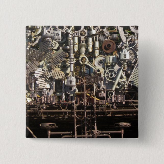 Steampunk mechanical machinery machines 15 cm square badge (Front)