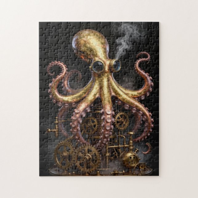 Steampunk Mechanical Octopus on Gears Art Jigsaw Puzzle (Vertical)