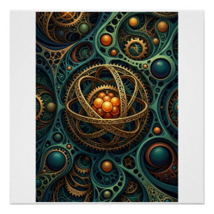 Steampunk Mechanical Orb Complex Gear Vortex Fleec Poster