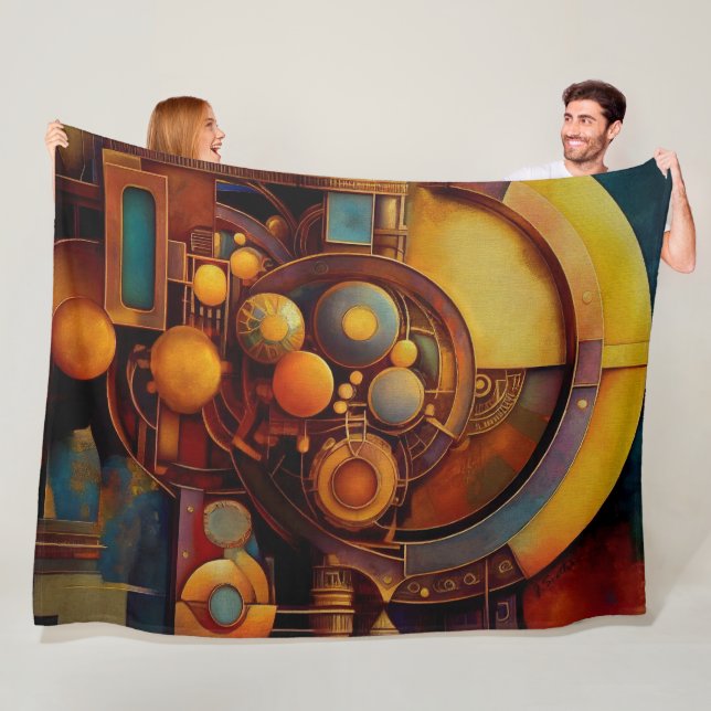 Steampunk Mechanical Orb Composition Fleece Blanket (In Situ)
