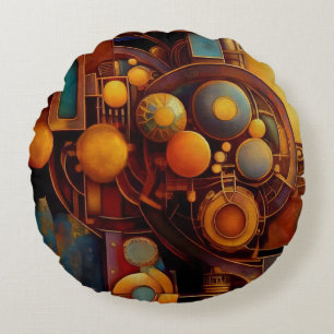 Steampunk Mechanical Orb Composition Round Cushion