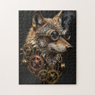 Steampunk Mechanical Wolf Portrait Jigsaw Puzzle
