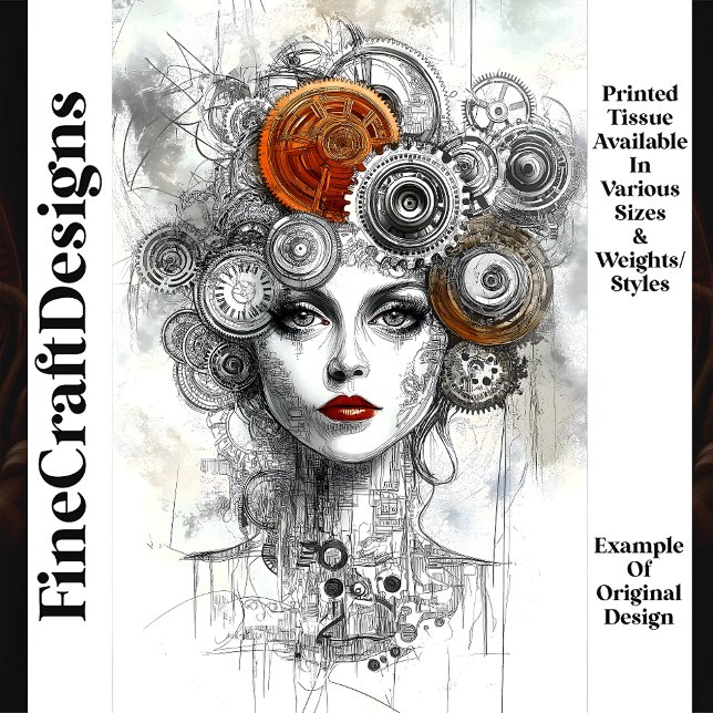 Steampunk Mechanical Woman Ephemera M9 Decoupage Tissue Paper (Creator Uploaded)