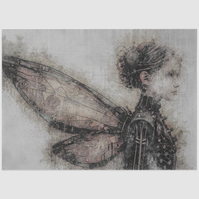 Steampunk Mechanics Fairy decoupage paper (Front)