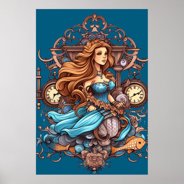 Steampunk Mermaid For Girls or Boys on a Wall Poster (Front)