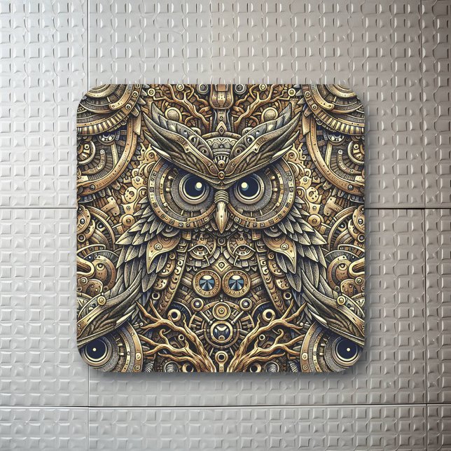 Steampunk Metal Gears and Owl  Square Sticker (Creator Uploaded)