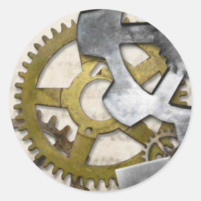 Steampunk Metal Gears Industrial Sticker. Classic Round Sticker (Front)