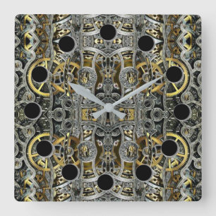 Steampunk Metal Gears Square Wall Clock