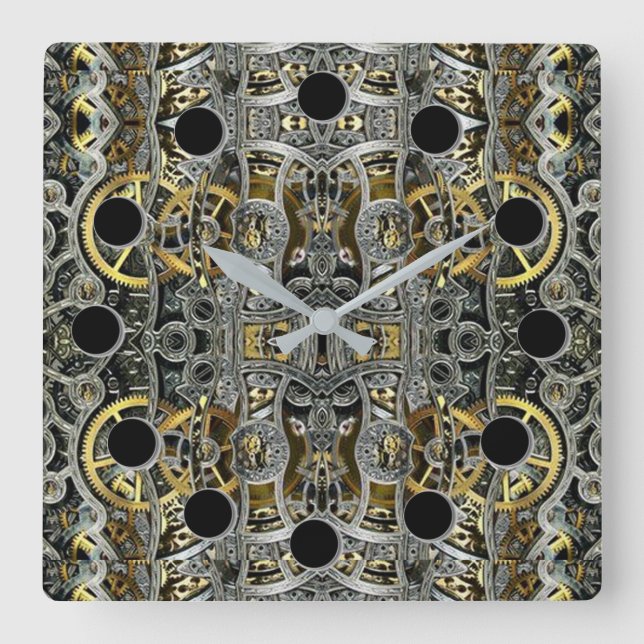Steampunk Metal Gears Square Wall Clock (Front)