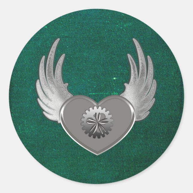 Steampunk Metal Heart Classic Round Sticker (Front)