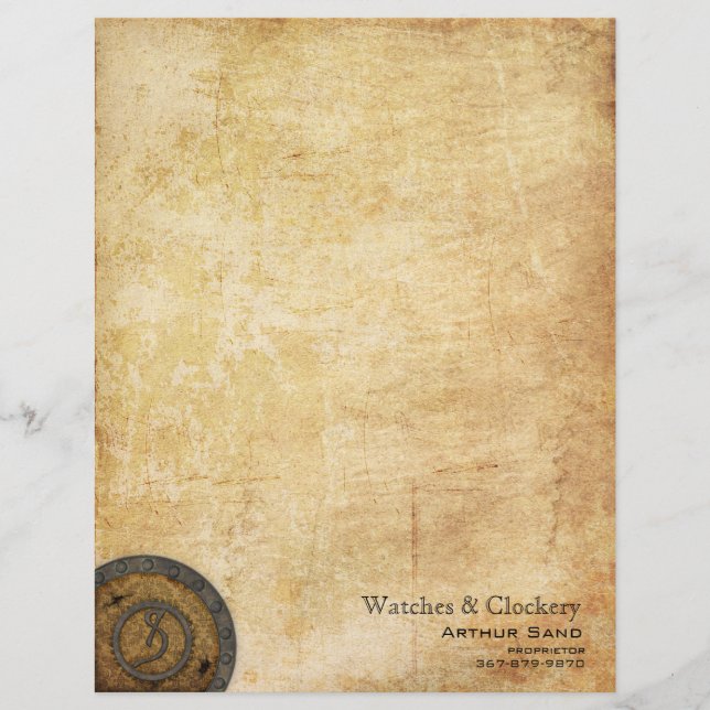 Steampunk Monogram Antique S Customized Letterhead (Front)
