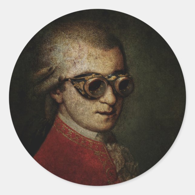 Steampunk Mozart Classic Round Sticker (Front)