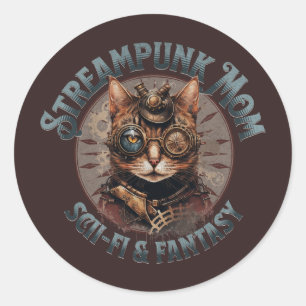 Steampunk Mum Cat Classic Round Sticker