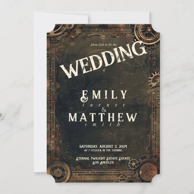 Steampunk Noir Affair Wedding Invitation (Front)