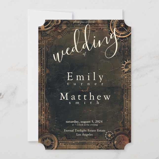 Steampunk Noir Affair Wedding Invitation (Front)