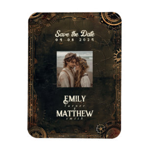 Steampunk Noir Affair Wedding Save The Date Magnet