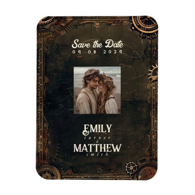 Steampunk Noir Affair Wedding Save The Date Magnet (Vertical)