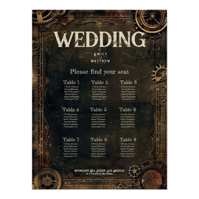 Steampunk Noir Affair Wedding Seating Chart (Front)