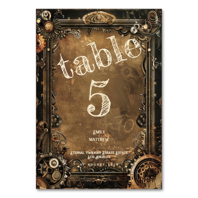 Steampunk Noir Affair Wedding Table Number (Front)