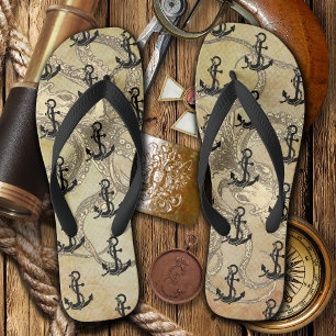Steampunk Octopus and Anchors Jandals