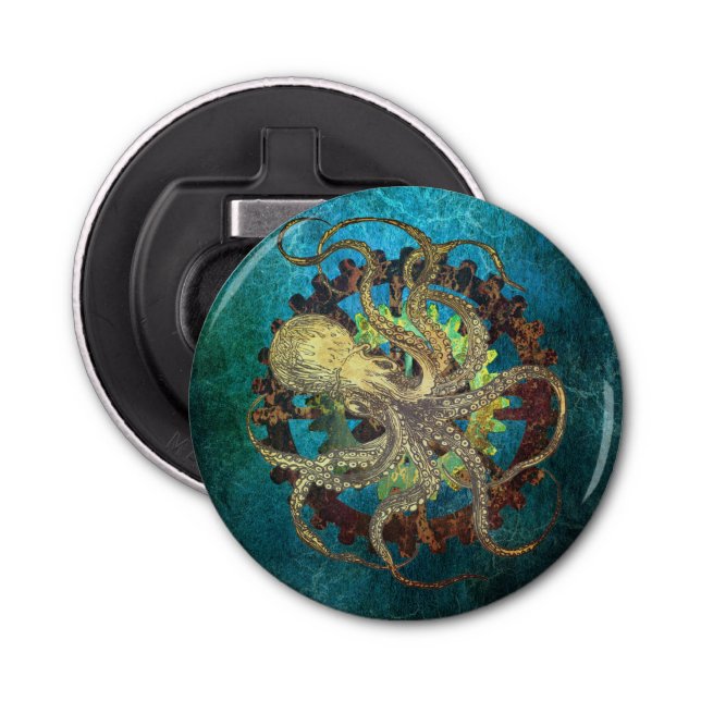 Steampunk Octopus & Clockwork Gears  Bottle Opener (Front)